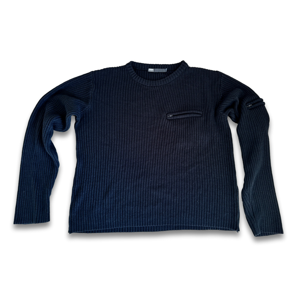 Stone Park Small Black Sweater Round Neck Zippered Pockets Sleeve Pullover